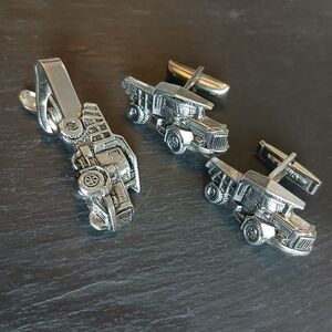 Construction Truck Vintage Cufflinks and Tie Clip Set